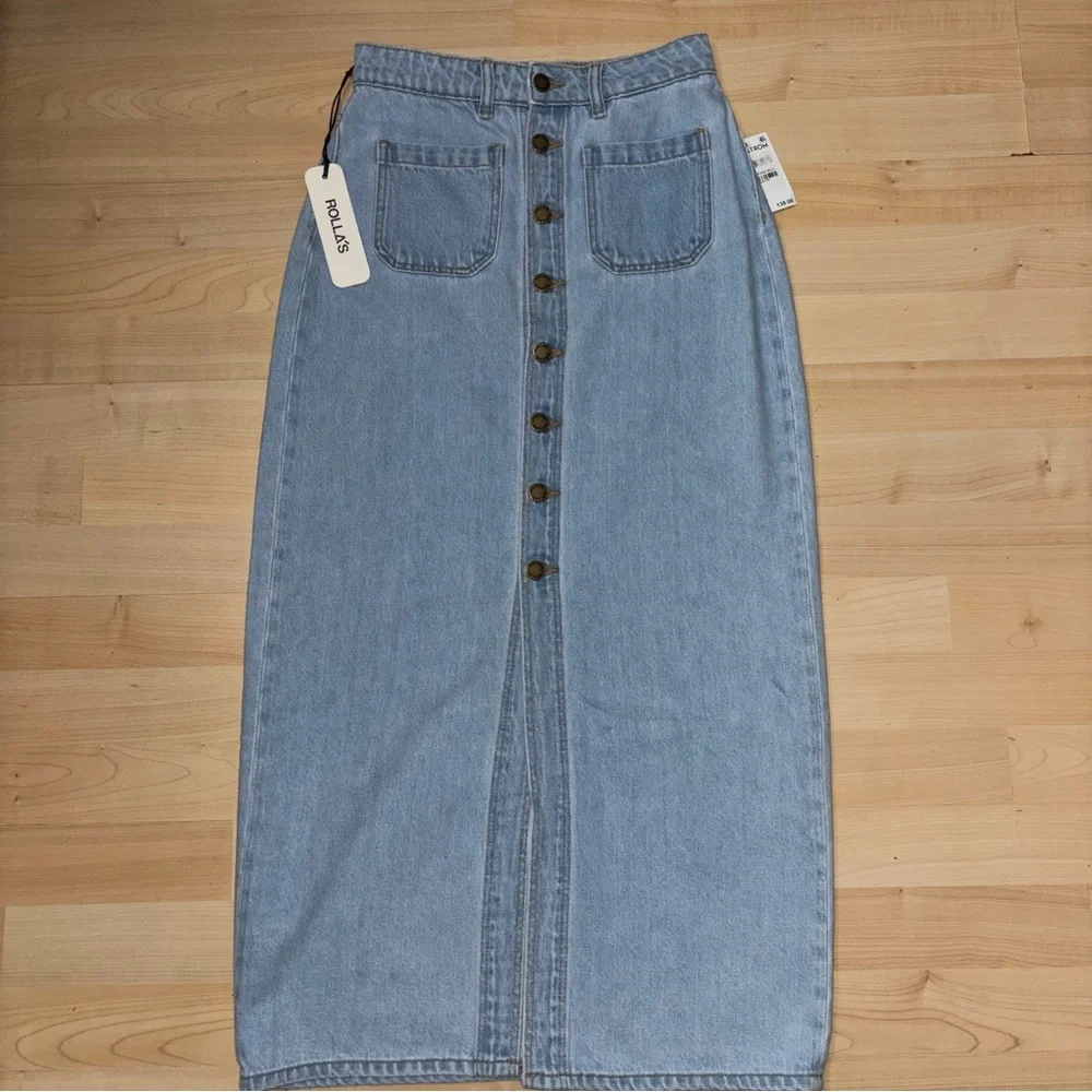 ROLLA'S Sailor Denim Midi Skirt NWT Vintage Blue High Rise Size 24
